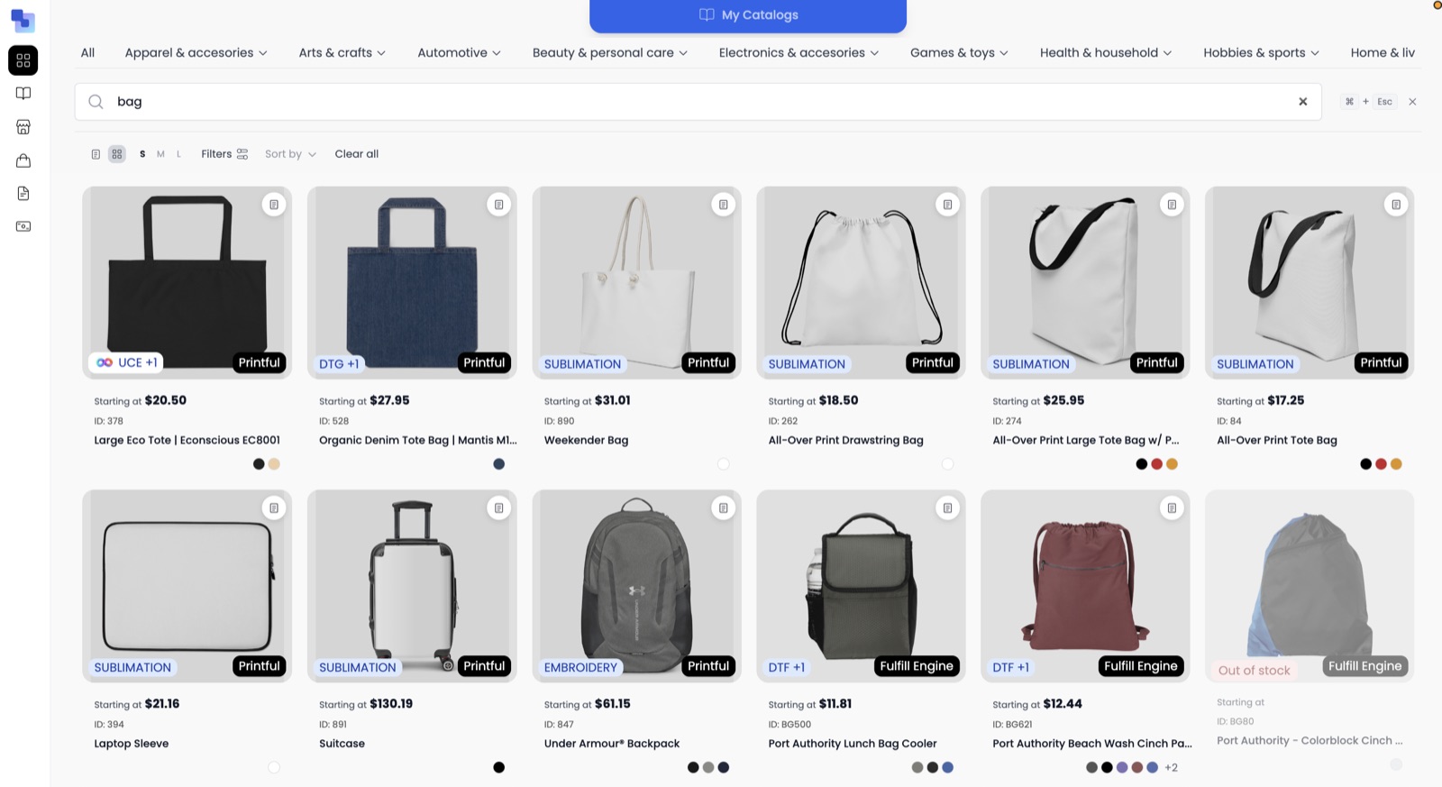 Custom branded bags in the Brikl marketplace — Econscious totes, Under Armour backpacks and Port Authority coolers