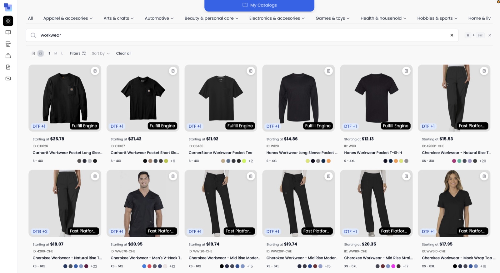Custom branded workwear in the Brikl marketplace — Carhartt pocket tees, Hanes workwear and Cherokee scrubs