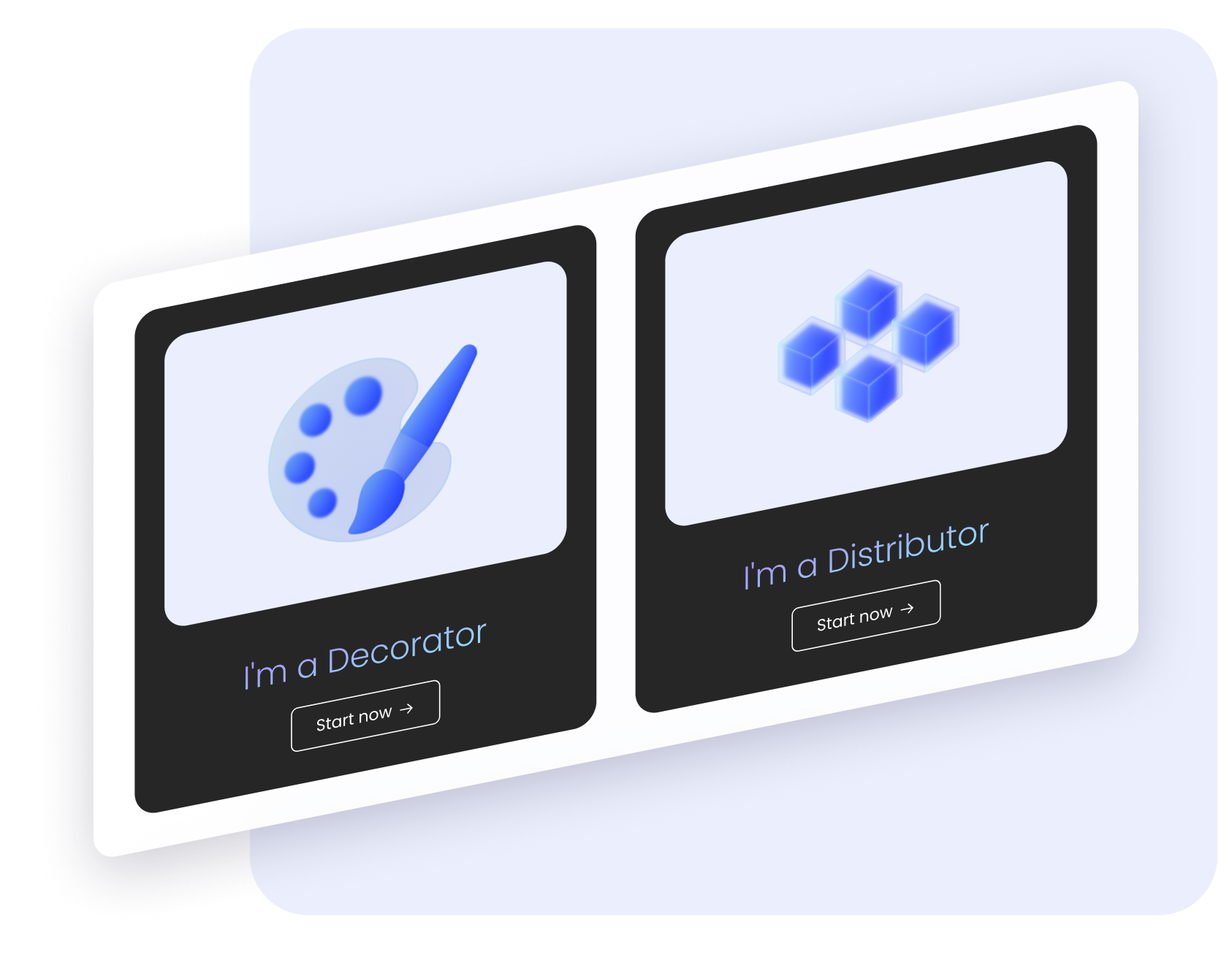 Brikl onboarding — choose Decorator or Distributor